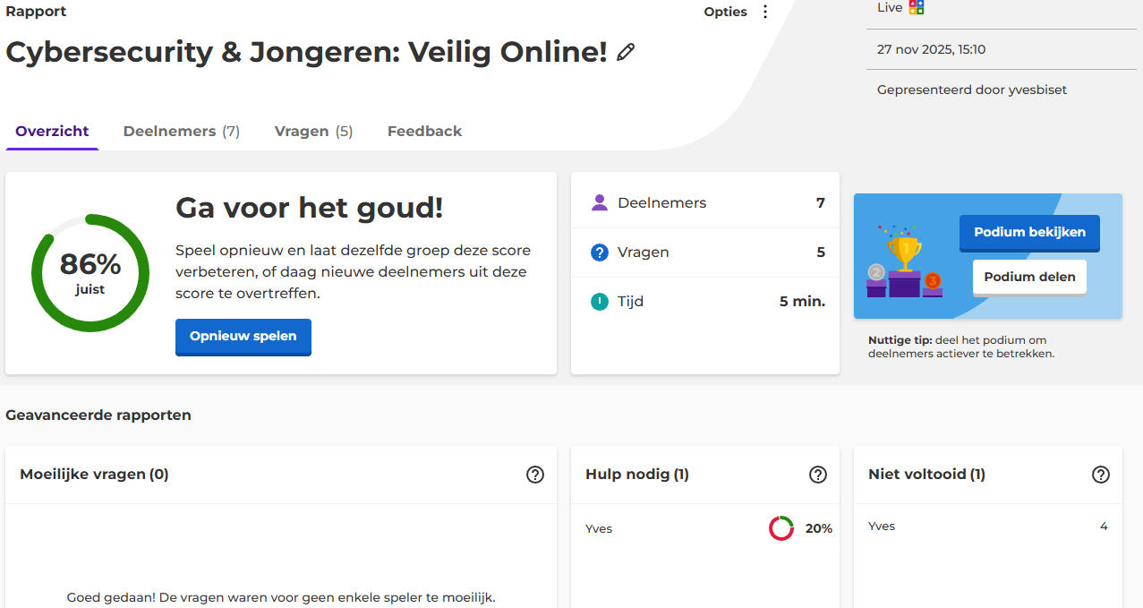 Rapport Kahoot quiz